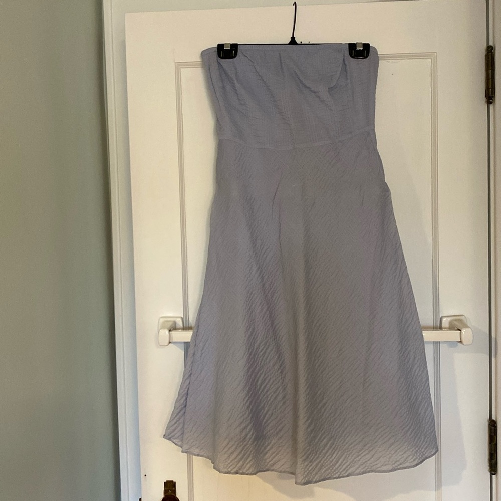 J.Crew strapless cotton seersucker dress. Pale blue.